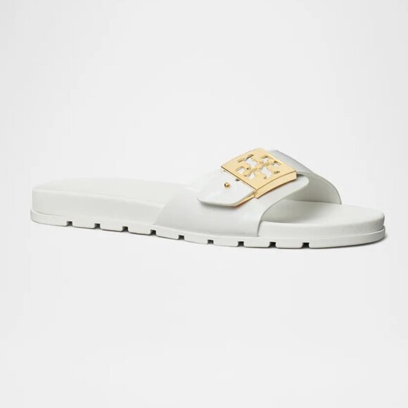 Tory Burch $175 Glossy Buckle Slide Sandals White Sz 10 NIB! - Picture 1 of 4